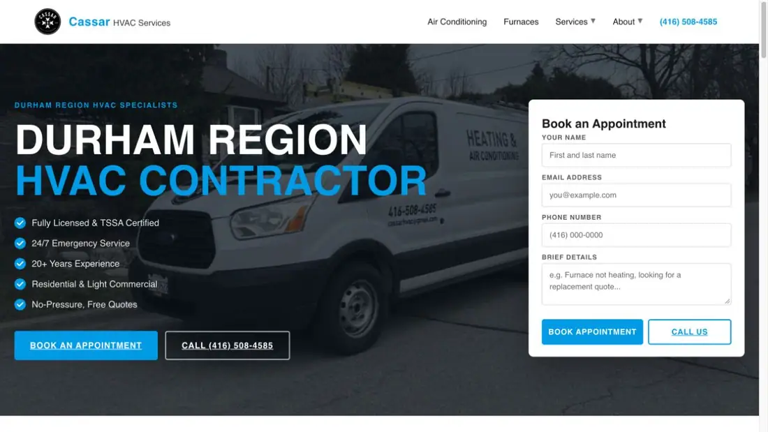 Cassar Heating & Air Conditioning website homepage preview