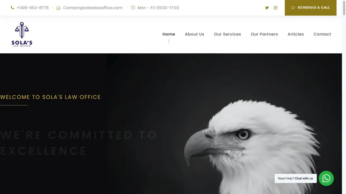 Sola's Law Professional Corporation and Immigration Law Office website homepage preview