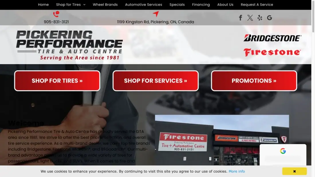 Pickering Performance Tire & Auto Centre website homepage preview