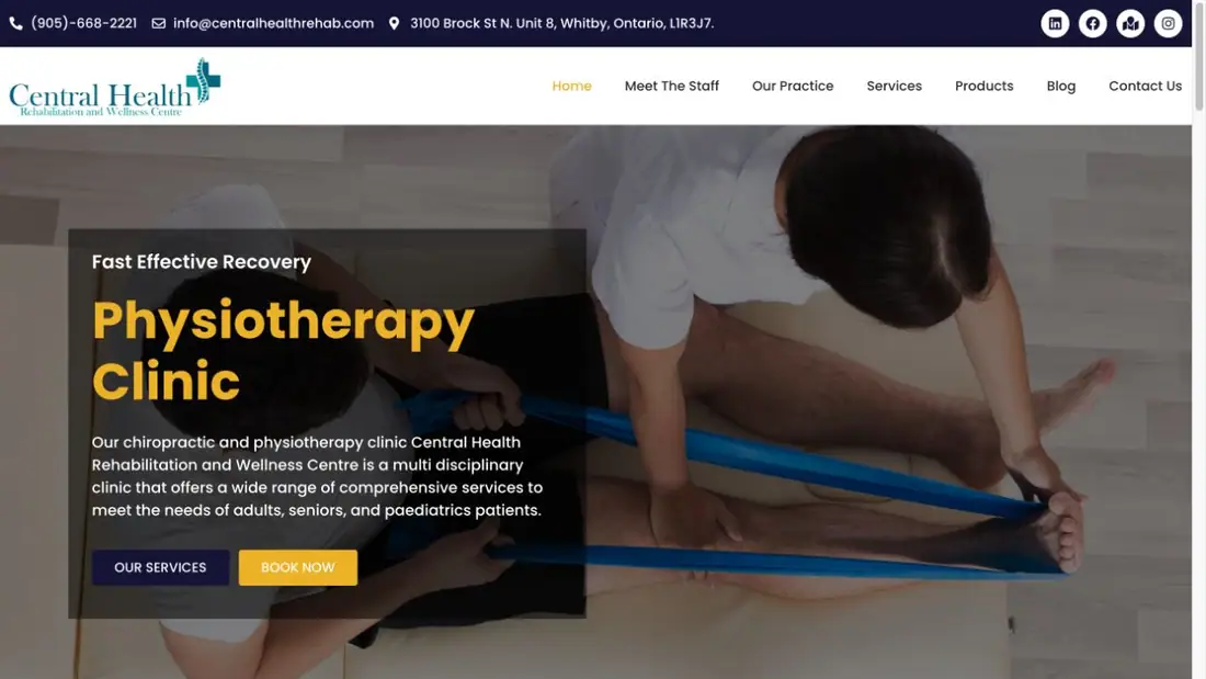 Central Health Rehabilitation and Wellness Centre website homepage preview