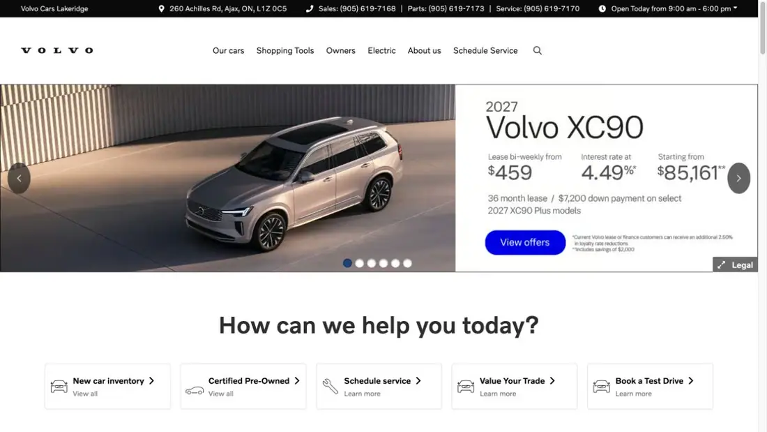 Volvo Cars Lakeridge website homepage preview