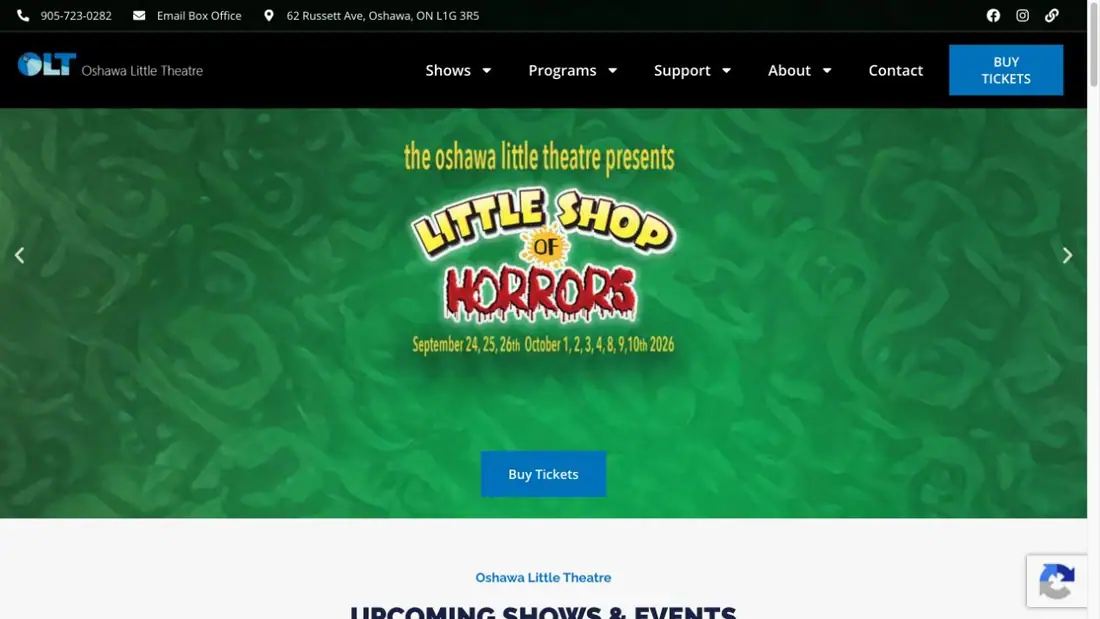 Oshawa Little Theatre website homepage preview