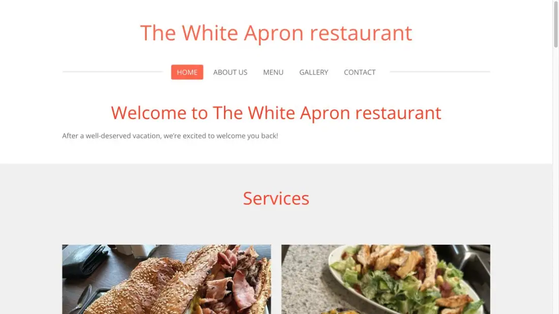 The White Apron Restaurant website homepage preview