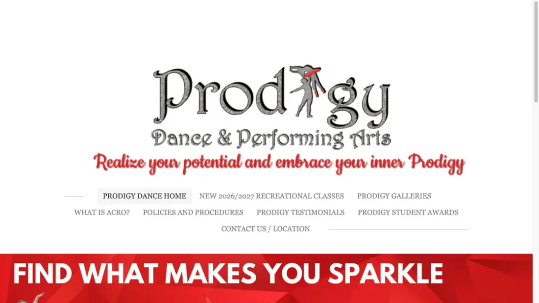 Prodigy Dance and Performing Arts website homepage preview
