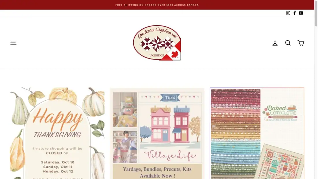 Quilters Cupboard website homepage preview
