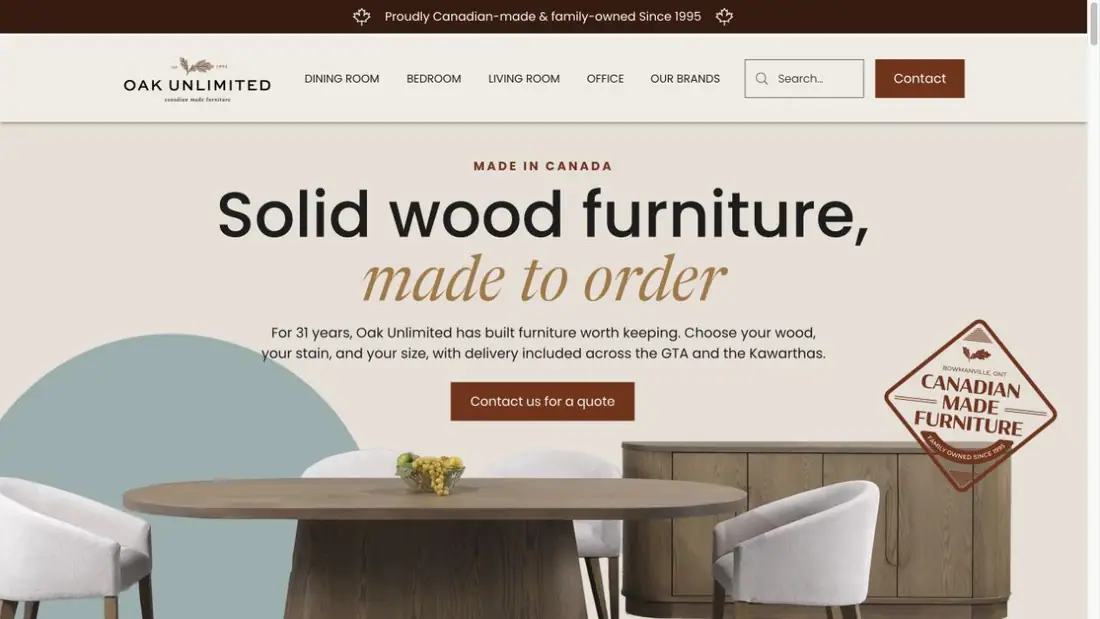 Oak Unlimited Furniture (1995) Inc. website homepage preview