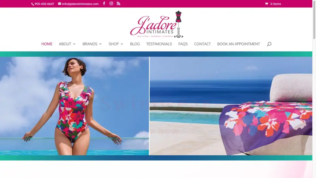 J'adore Intimates website homepage preview