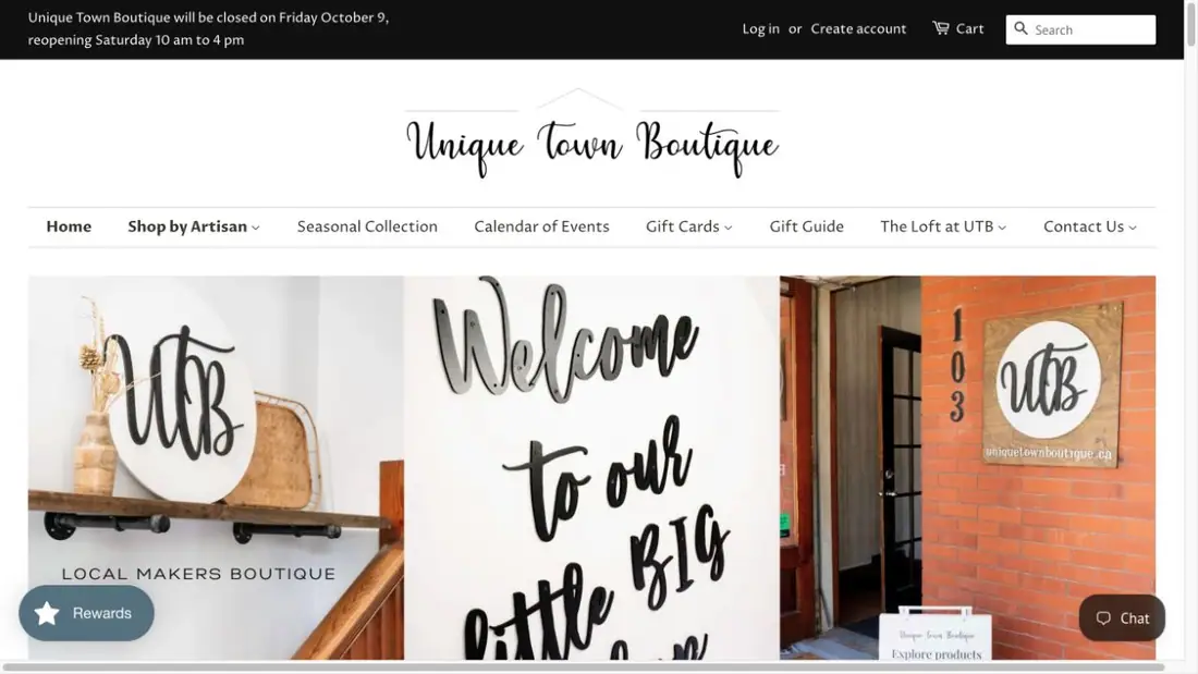 Unique Town Boutique website homepage preview