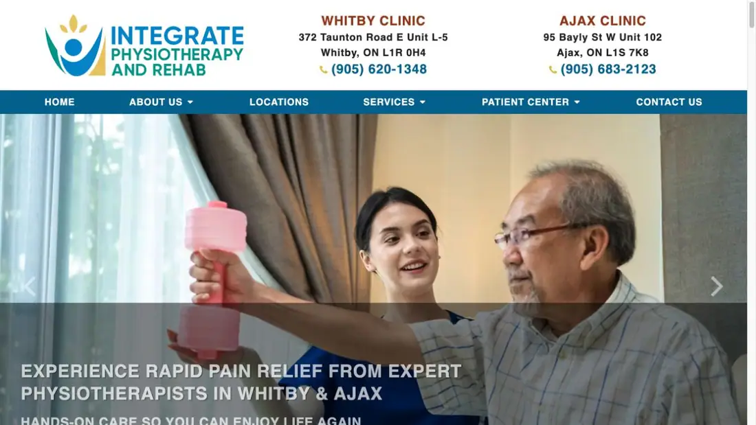 Integrate Physiotherapy and Rehab-Whitby website homepage preview