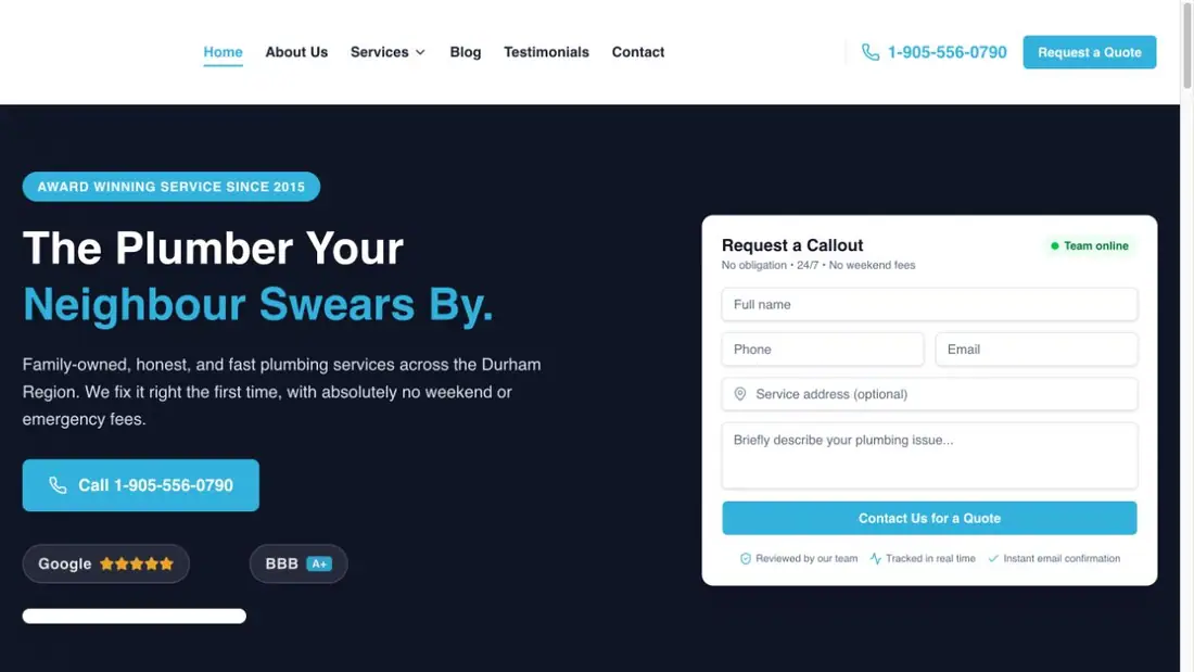 2 Bro’s Plumbing website homepage preview