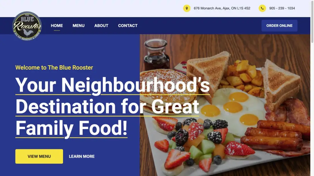 The Blue Rooster website homepage preview