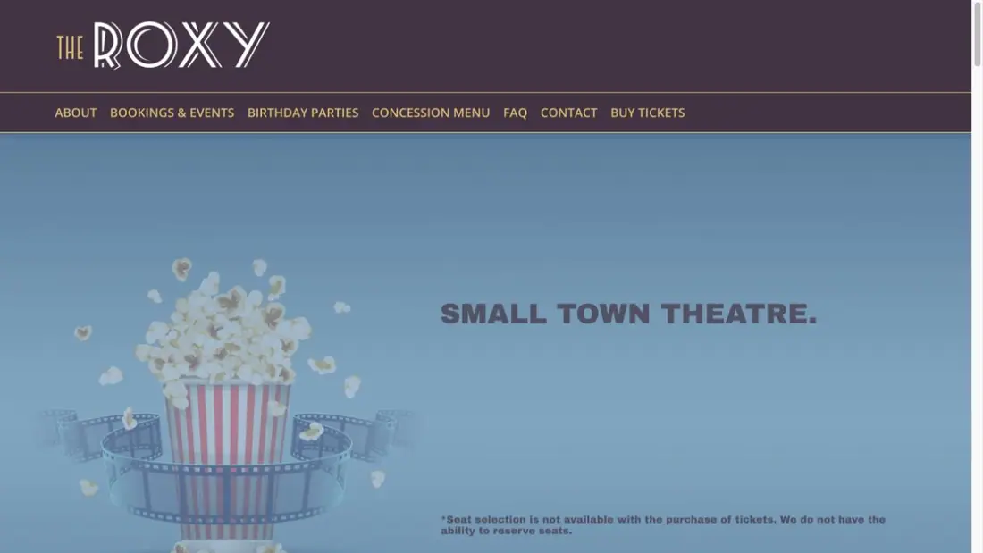 The Roxy Theatre website homepage preview