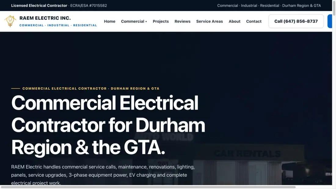RAEM Electric INC website homepage preview