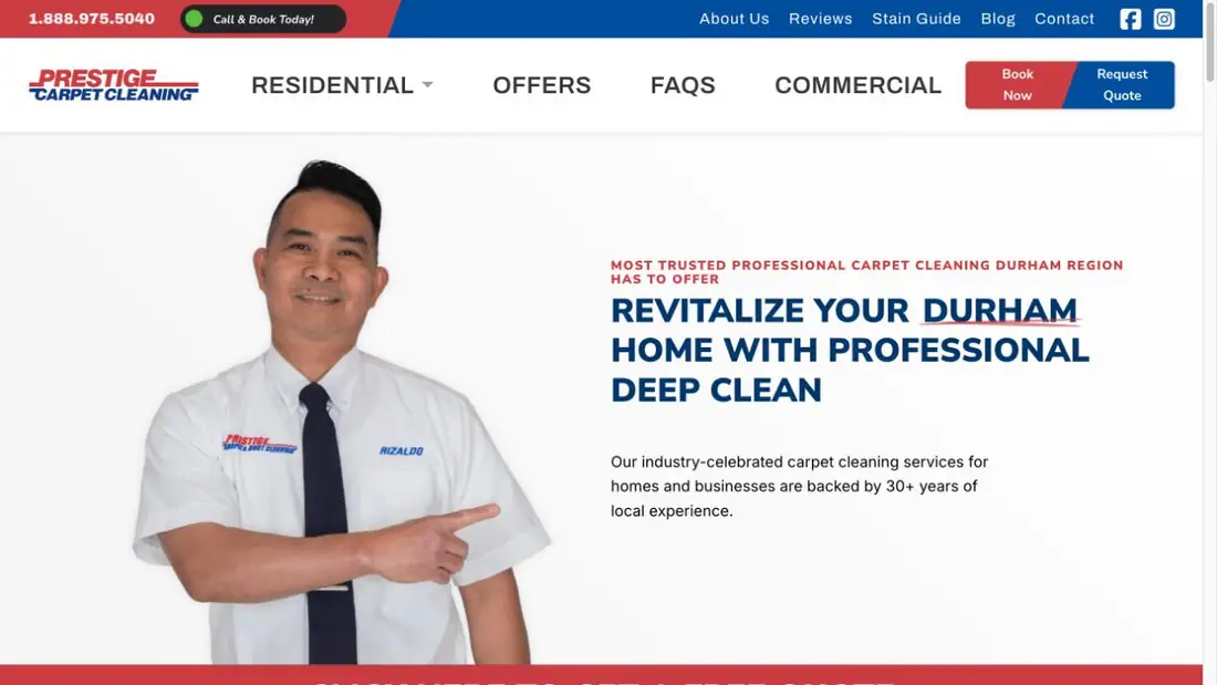 Prestige Carpet And Duct Cleaning website homepage preview