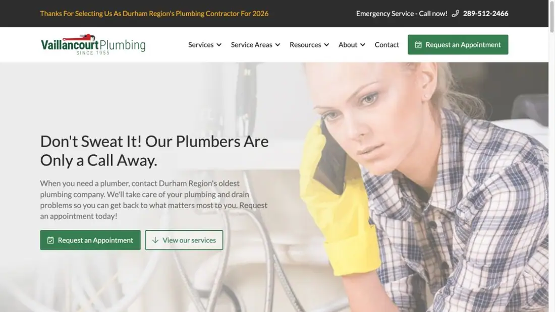 Vaillancourt Plumbing & Drains website homepage preview