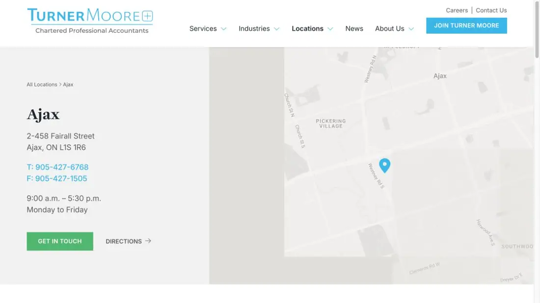 Turner Moore LLP Ajax website homepage preview