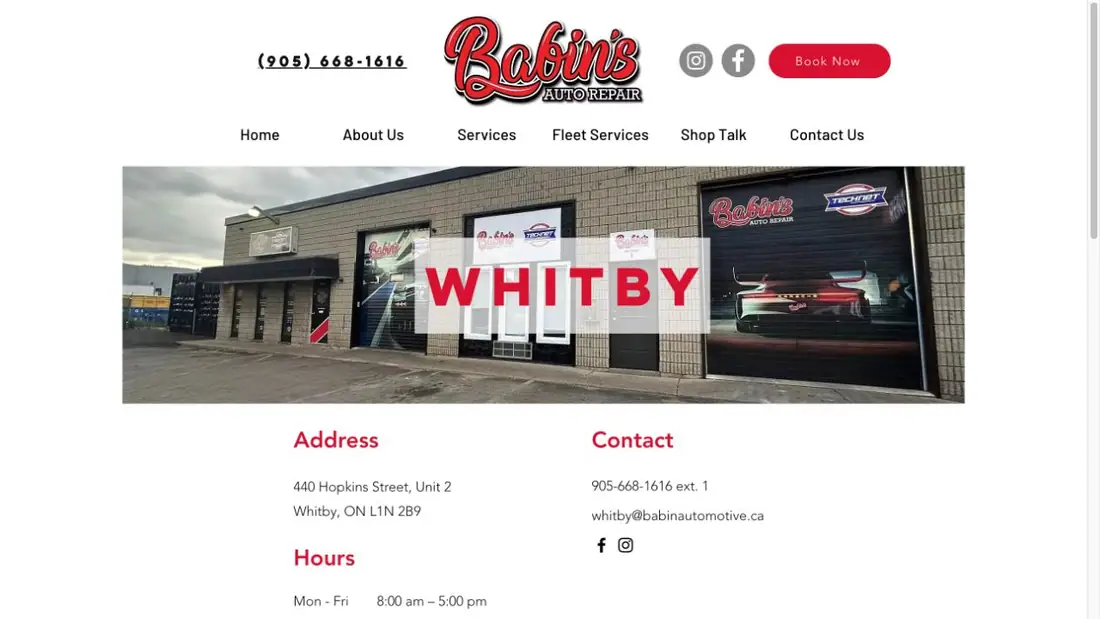 Babin's Automotive Repair website homepage preview