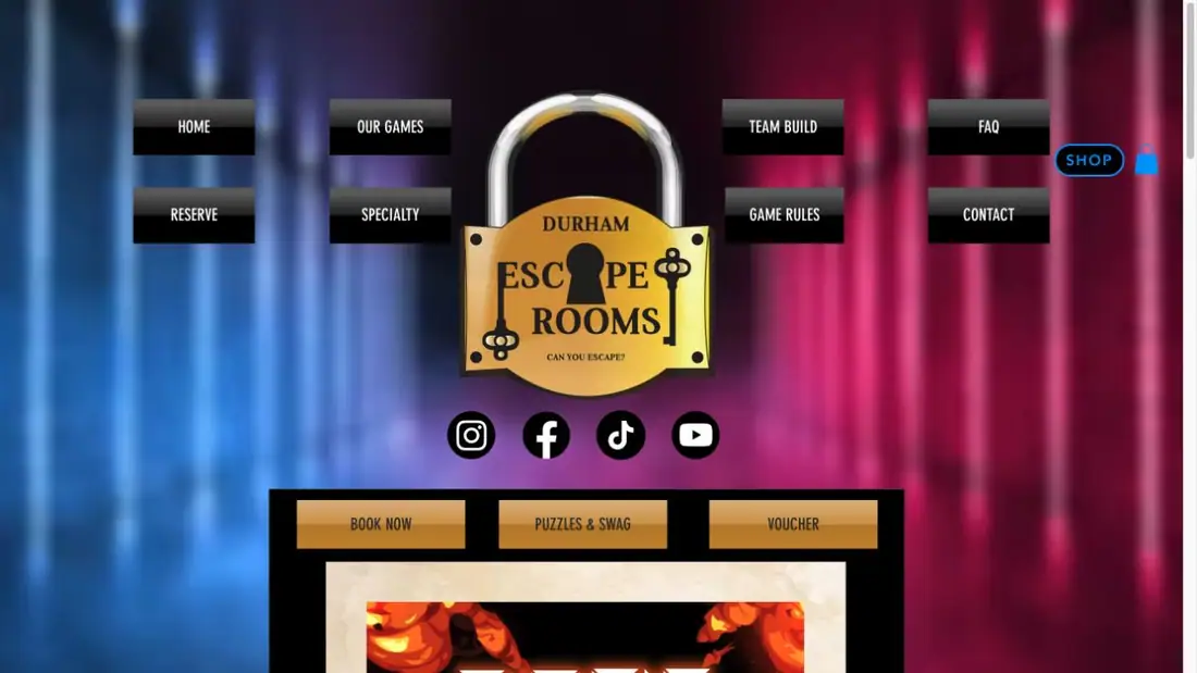 Durham Escape Rooms website homepage preview