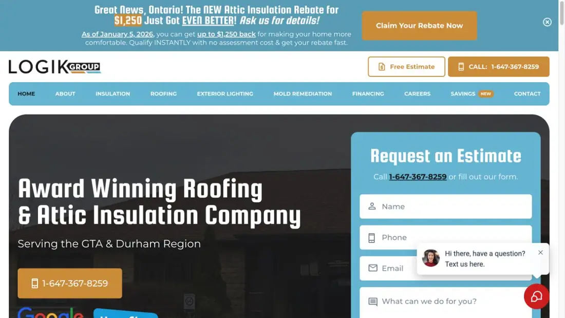 Logik Roofing & Insulation Oshawa website homepage preview