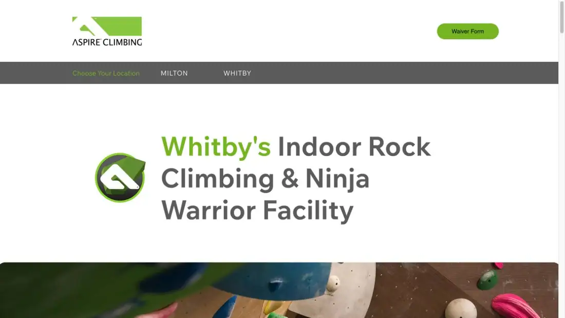 Aspire Climbing Whitby website homepage preview