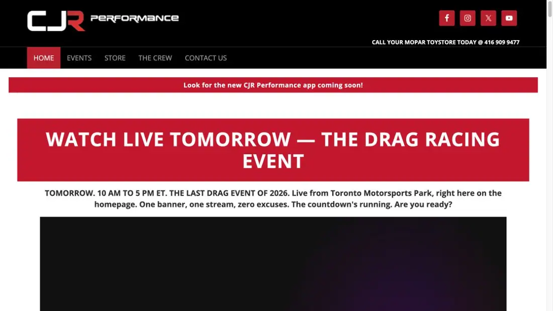 CJR Performance website homepage preview
