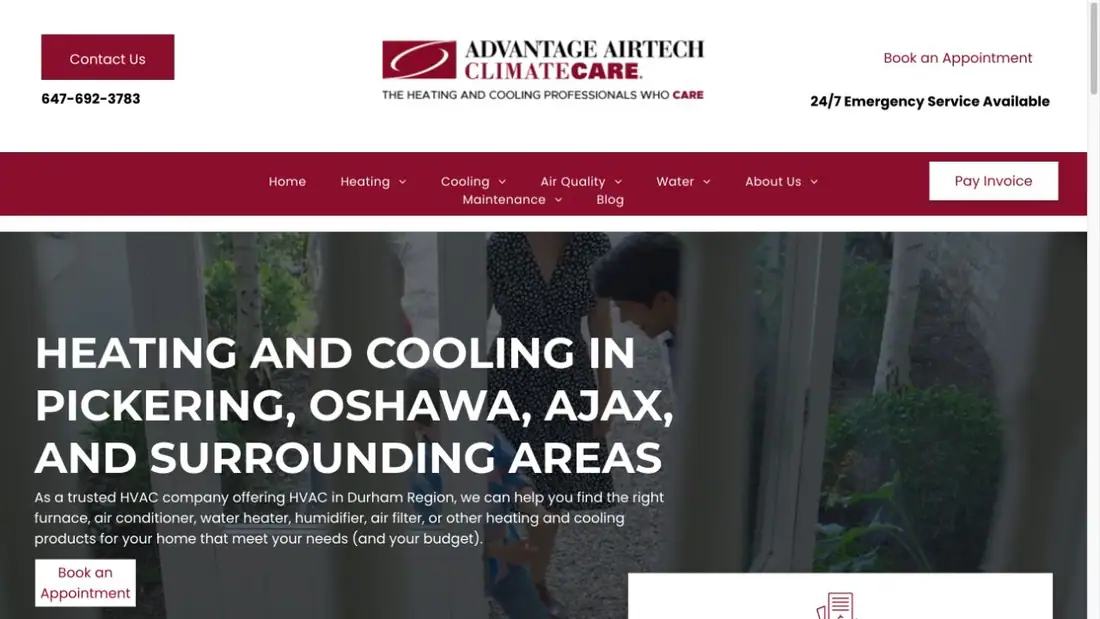 Advantage Airtech ClimateCare website homepage preview