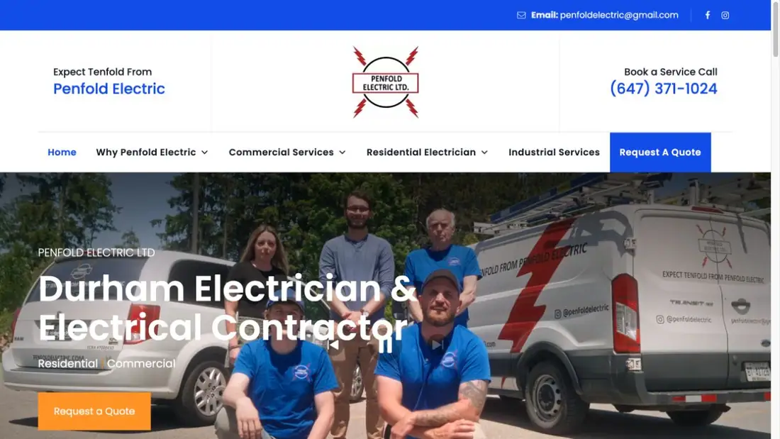 Penfold Electric LTD website homepage preview