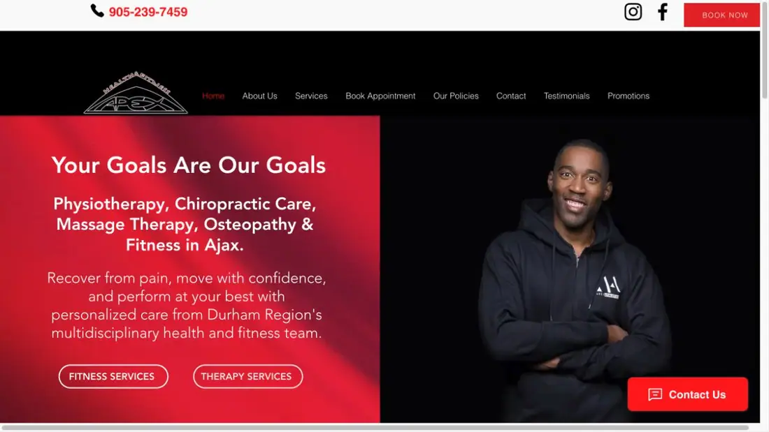 Apex Health and Fitness website homepage preview