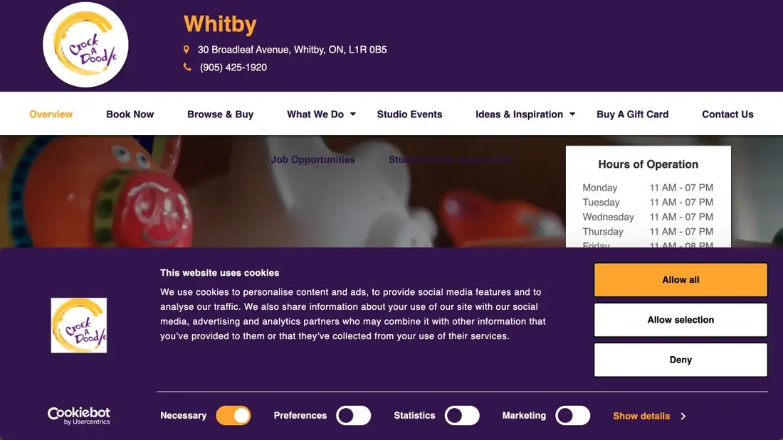 Crock A Doodle Whitby website homepage preview