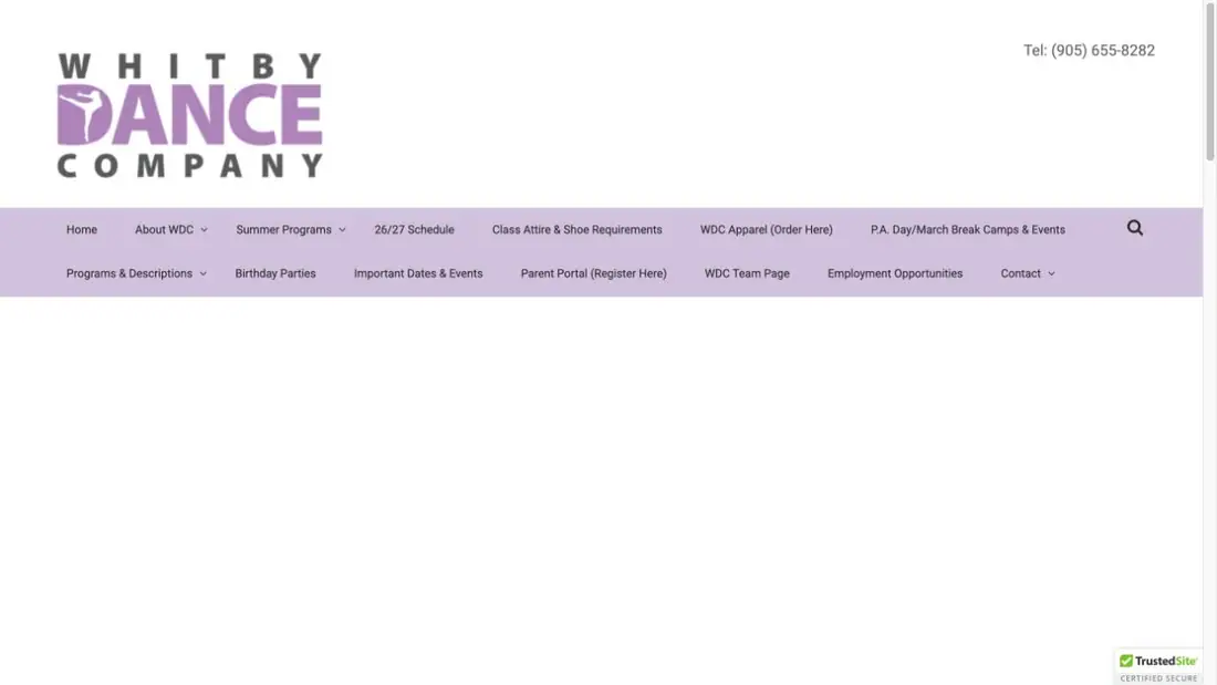 Whitby Dance Company website homepage preview