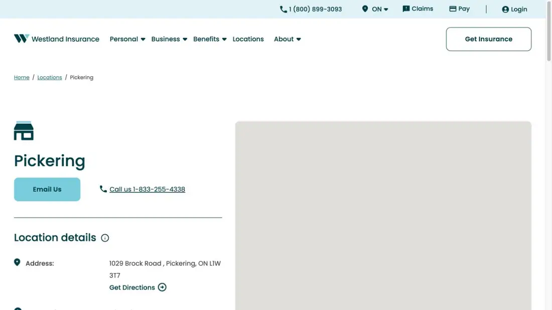 Westland Insurance - Pickering website homepage preview