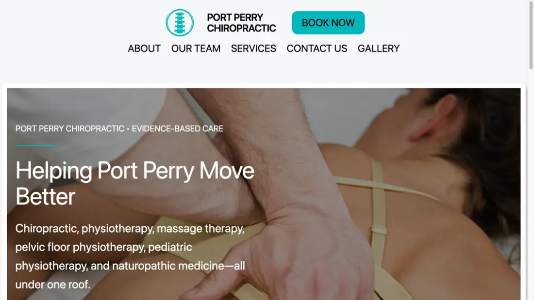 Port Perry Chiropractic website homepage preview
