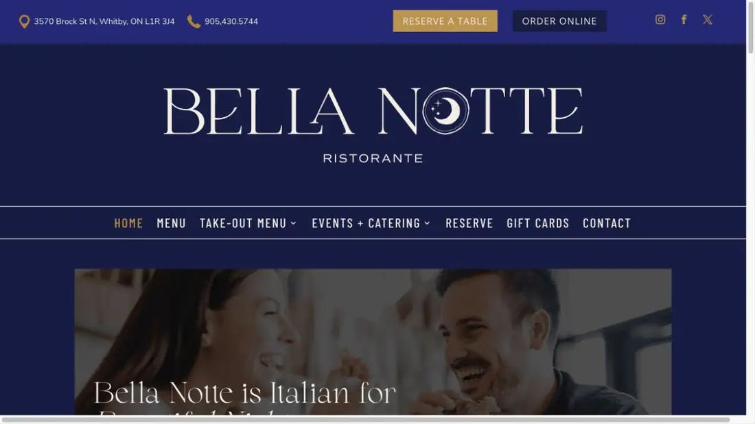 Bella Notte Ristorante website homepage preview