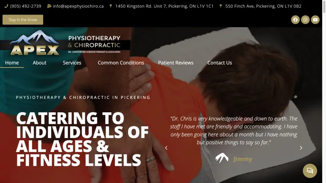 Apex Physiotherapy & Chiropractic - Kingston Road website homepage preview