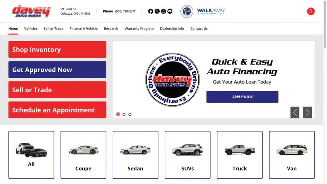 Davey Auto Sales website homepage preview