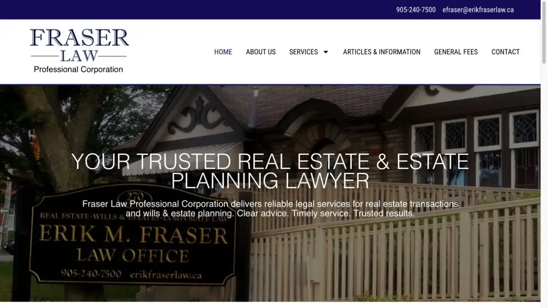 Erik M. Fraser Law Office website homepage preview
